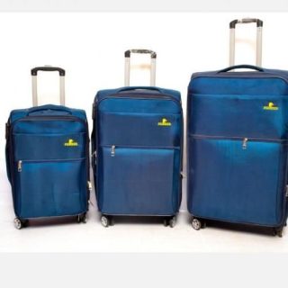 Original Pioneer fabric material travel suitcase 4wheel rolling trolley bag blue