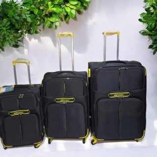 Executive Weirsoon travel suitcase 3in1 quality fabric family travel luggage trolley bag with black and yellow detail