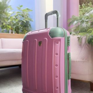 Medium size pink fibre travel suitcase quality luggage trolley bag