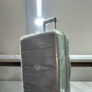 Medium size Rubber material travel suitcase silver grey luggage bag 15kg capacity