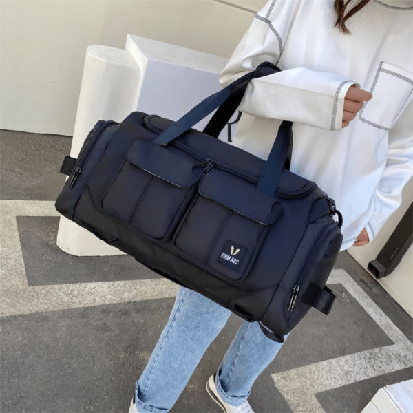 Black Firm Multi-Hand Portable Oxford Cloth Gym Bag with Letter Design - Image 3